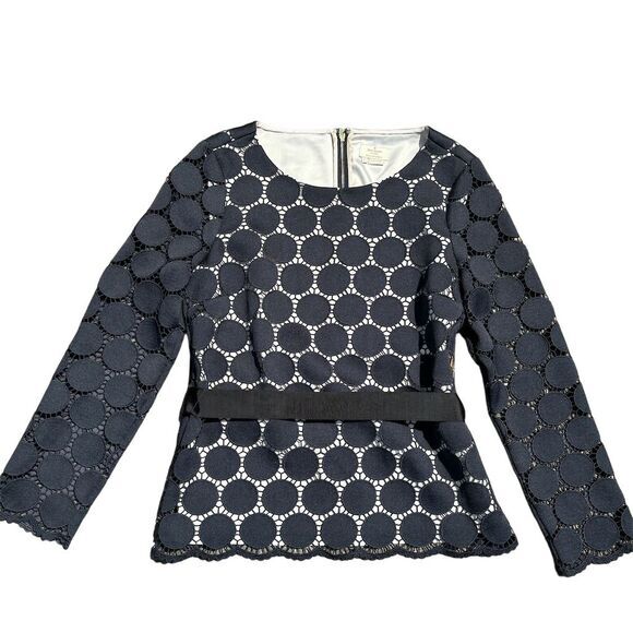 Kate Spade Polka Dot Organza Blouse Blue Flared Sleeve Zip Women's